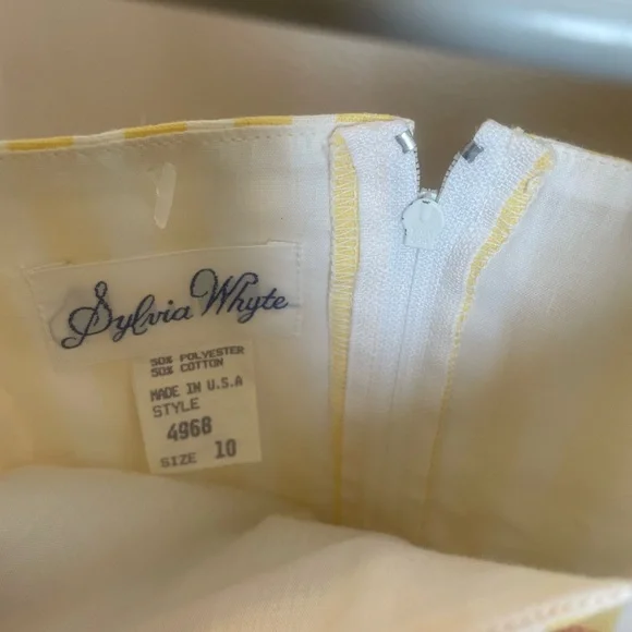 Sylvia Whyte Vintage Yellow & White Striped Dress with Tulips Size 10 - Picture 4 of 5